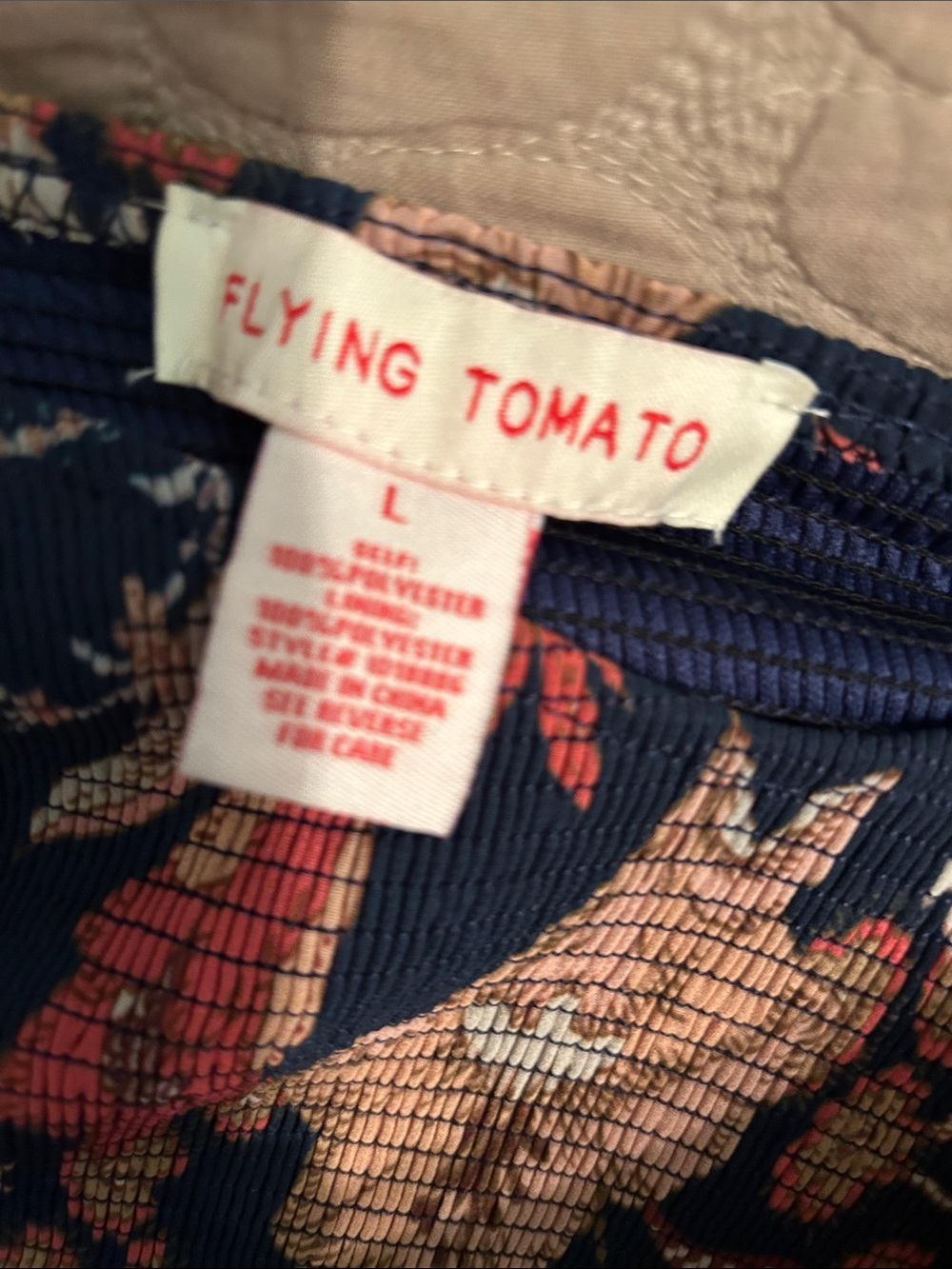 Flying Tomato Navy dress with Blush Floral Accents